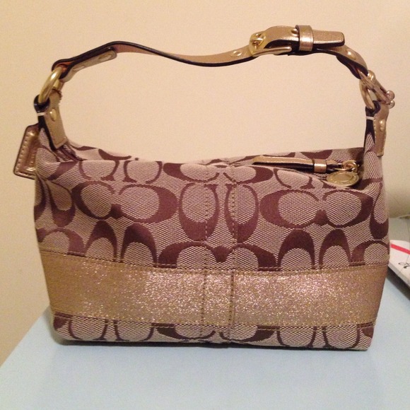 Gold Striped Authentic Coach Purse