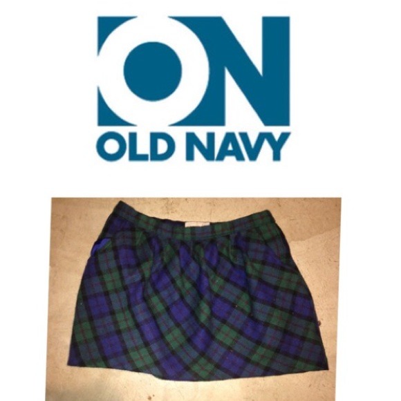 Old navy green plaid wool mini. 8