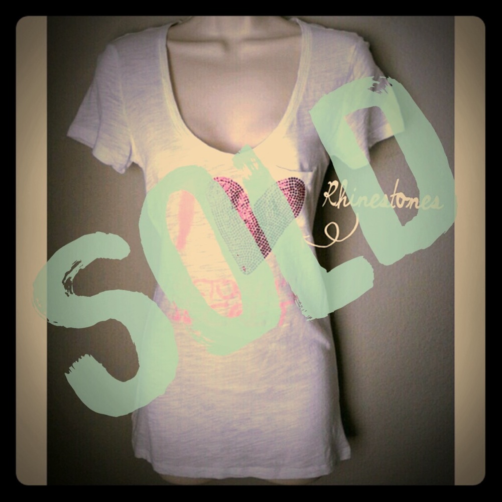 Victoria's Secret White Rhinestone Heart Tee
