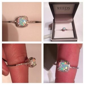 Opal ring with diamonds white gold. Never worn