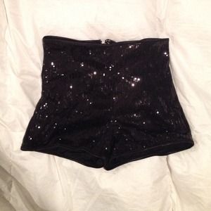 Black Sequin High Waisted Shorts