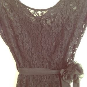 Black Cap Sleeve Lace Overlay Dress