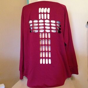 Thick, long sleeve, cross cut back, dark red top