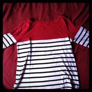 Red, black, and white striped/ color block top