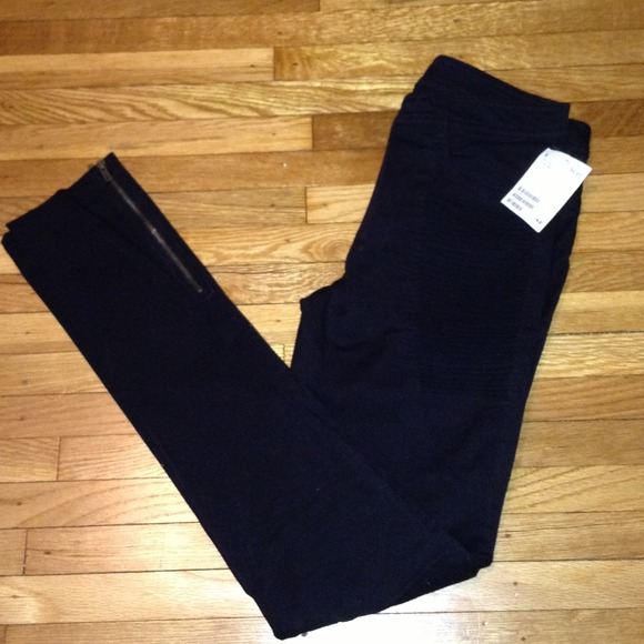 Black motorcycle jeans.