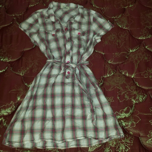Pink and white and gray plaid dress