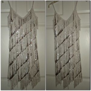 🔴SOLD! White Fringe Sequin Sparkle Dress Flapper