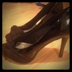 Suede peep toe heels