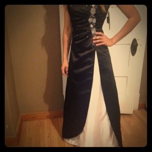 Strapless black and white ball gown
