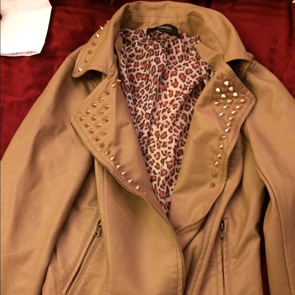 Tan studded leather coat