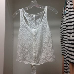 white crochet top with tie