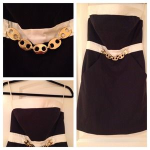 Milly of New York navy and white strapless dress.