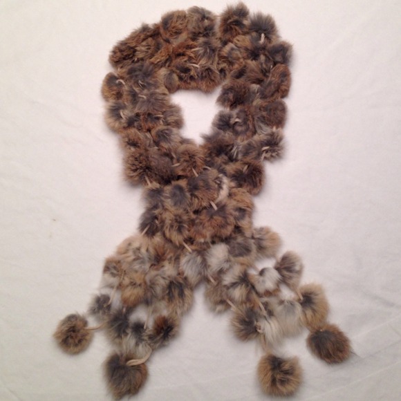 Grey/brown rabbit fur ball scarf