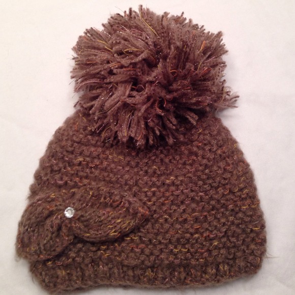 Brown chunky knit Pom Pom beanie