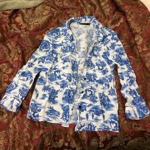 Topshop Toile Button-Down Long-Sleeve Shirt