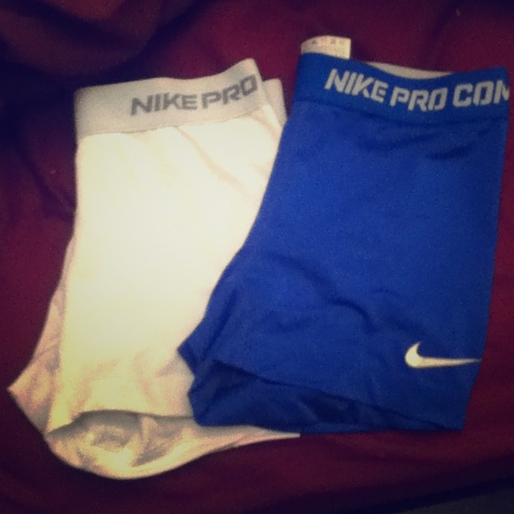 Blue and white Nike pro shorts