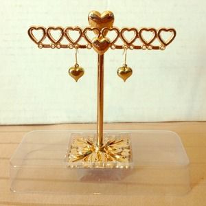 Gold Heart Dangling Earrings