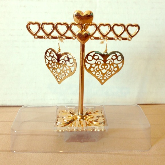 Gold Heart Dangling Earrings
