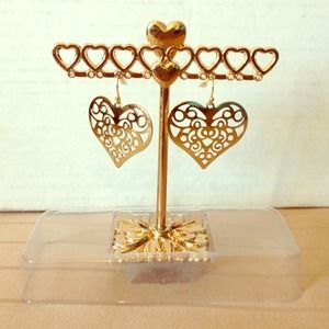 Gold Heart Dangling Earrings