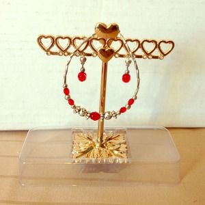 Ruby and silver earring and bracelet set