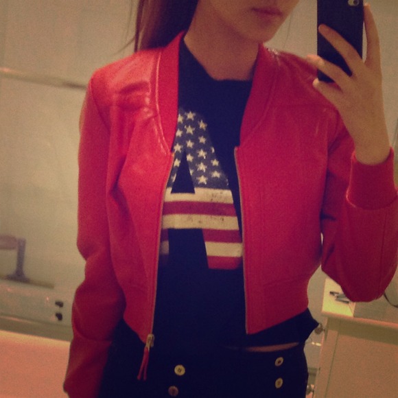 NEW Vintage Cropped Red Leather Jacket