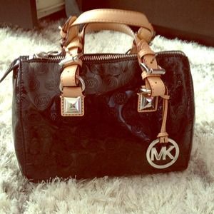 Black Metallic Michael Kors Monogram Satchel
