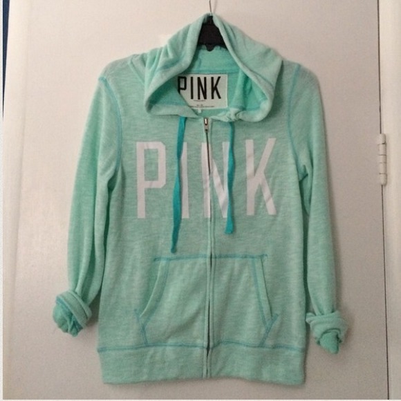 ❌SOLD❌ Mint blue Victorias secret pink hoodie - Picture 3 of 3