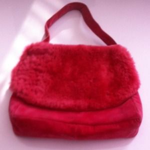 Vintage pink velvet and fur handbag