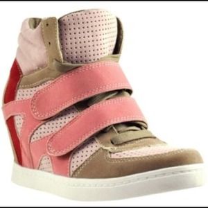✂Price Cut✂Pink Tan and Red Baker's Wedge Sneakers