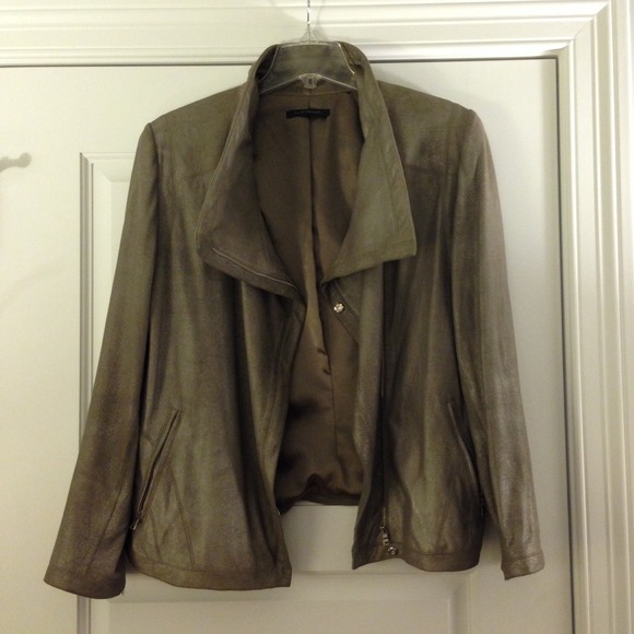 Elie Tahari Leather Moto Jacket - Metallic & SOFT
