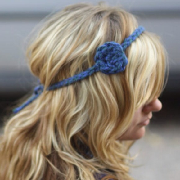 Handmade Sapphire & Teal Crocheted Headband - Picture 1 of 2