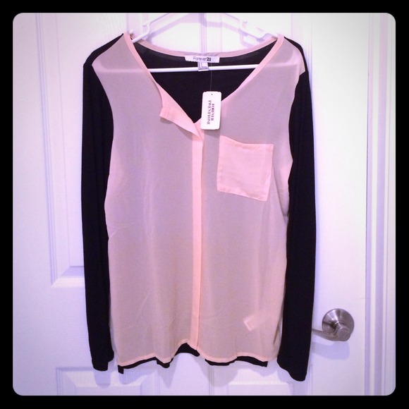 Forever 21 black and peach long sleeve top