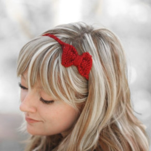 Handmade Burgundy Knitted Hair Bow - Picture 2 of 3