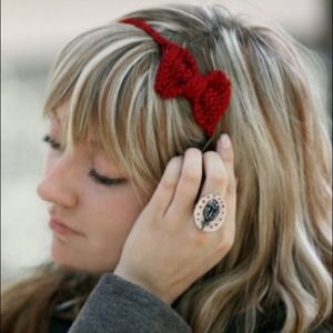 Handmade Burgundy Knitted Hair Bow