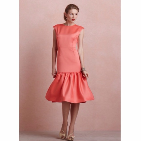 BHLDN Coral Flounce Midi Dress - Picture 3 of 4