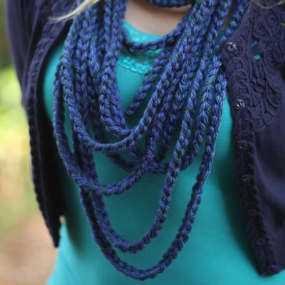 Sapphire Blue Plush Handmade Crocheted Scarf - Picture 2 of 3