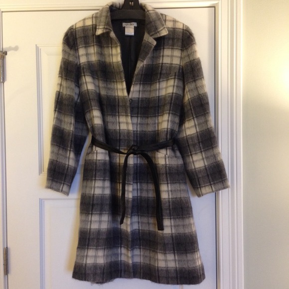 Vintage Wool-blend Plaid Coat w/ Leather Belt