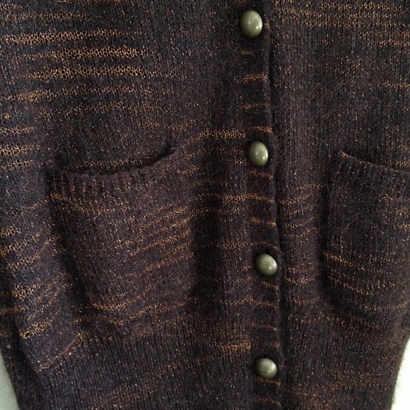 Long Brown Cardigan w/ copper thread - Picture 3 of 4