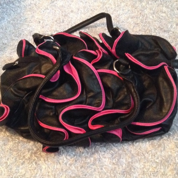 Pink and Black ruffled shoulder purse