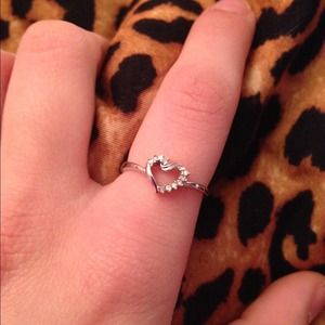 10k white gold open heart ring diamond accents