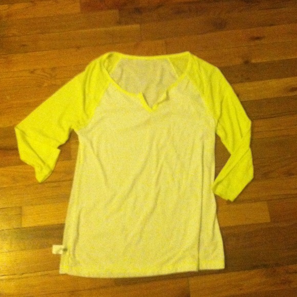3/4 sleeve white and neon yellow baseball tee