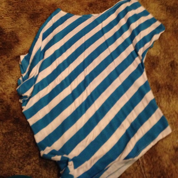 Off the shoulder blue/white striped top