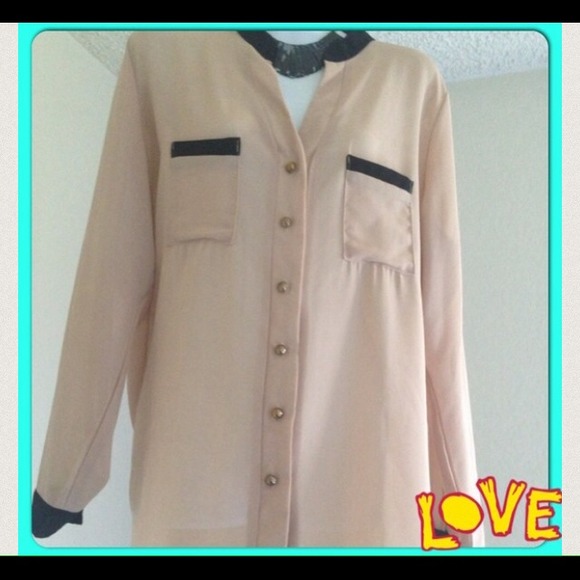 Beige with black trim See thru blouse