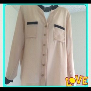 Beige with black trim See thru blouse