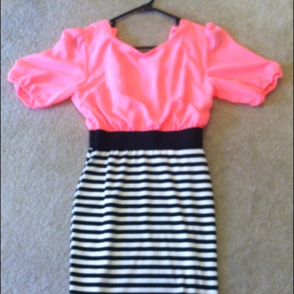 Hot Pink Striped Dress - Picture 2 of 2