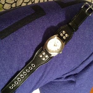 Black leather strap studded watch by Roxy
