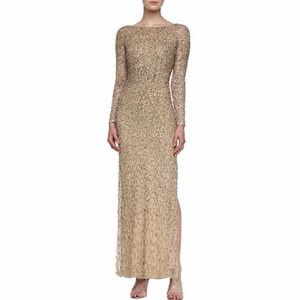 Aidan Mattox Long-Sleeve Ombre Beaded Gown