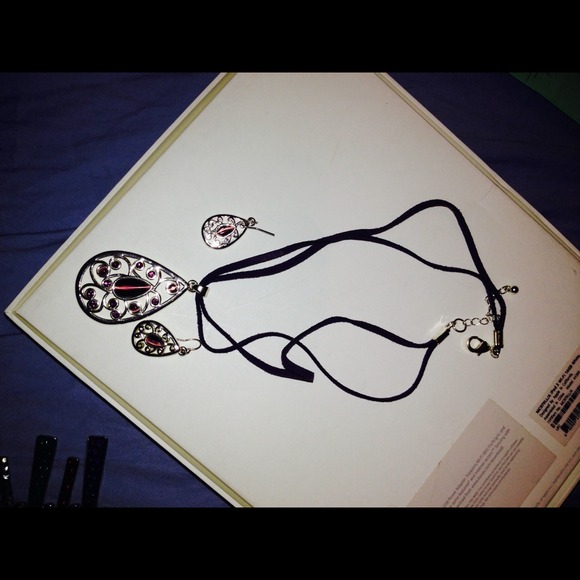 Purple necklace with matching earrings