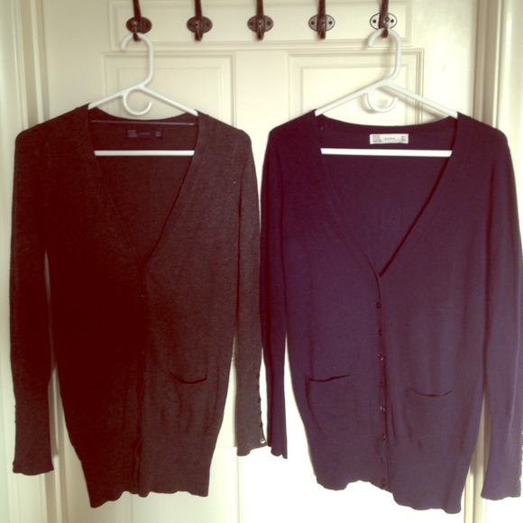 Navy and dark heather grey long cardigan