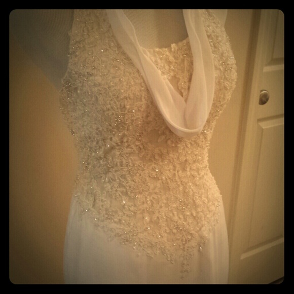 Pearl White Long Formal Halter Dress